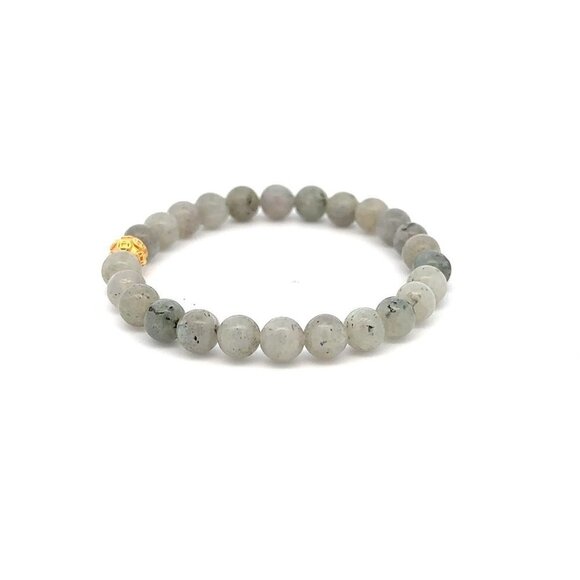 18K Gold Money Ball Lucky Bracelet Gemstones Labradorite 6mm - Picture 4 of 5